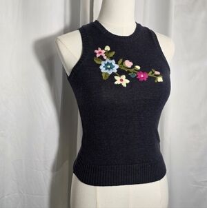 Vintage Moschino Jeans Wool Floral Applique Knit Tank Top XS 1999–2001